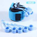 Blue Forearm Grip Strengthener labeled 40LB features adjustable tension, elastic loops, and a wrist strap to enhance hand strength. Set against a white background. Product: Forearm Grip Strengthener - Hand and Finger Trainer for Enhanced Grip Power.