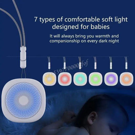 A baby sleeps under the Portable Sleep Aid Device for Baby, which features a creative night light and 10 soothing sounds—offering warmth, comfort, and companionship in the crib or on the go.