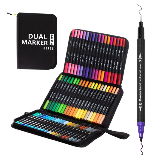 Versatile Dual Tip Brush Markers Set for Artists - Ideal for Coloring, Calligraphy, and Creative Projects