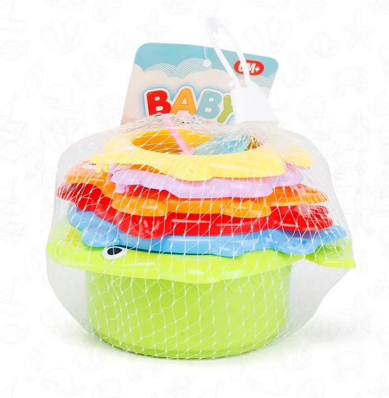 6Pcs Baby Bath Toy Stacking Cup Toddler Toys Ocean Stacking Tower Bathtub Water Play Beach Toys Educational Toy Children Gifts