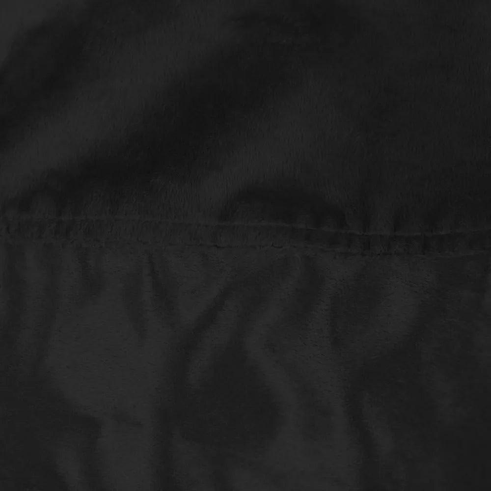 Close-up of the Bean Bag Lounger – Plush Sofas with Soft Microsuede Cover in black, highlighting visible stitching, a smooth, slightly shiny texture, and gentle folds and shadows.