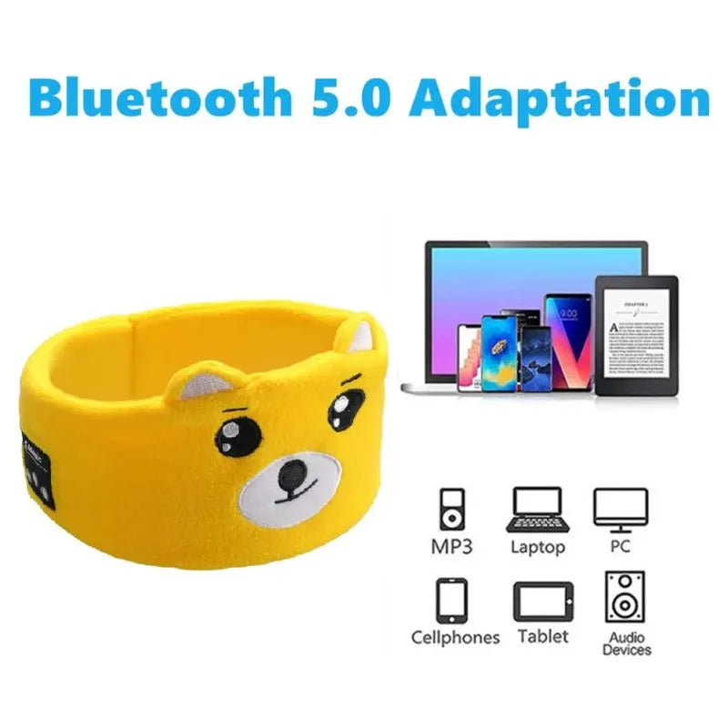 Soft Elastic Comfortable Wireless Music Earphones Kids Animal Sleeping Headphones Eye Mask Bluetooth V5.0 Headphones Headband - JoyfulJive