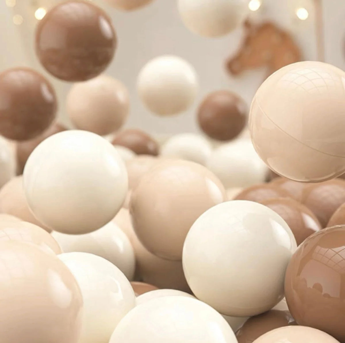 A collection of 200 Ball Pit Balls (200 pc) – Soft Mixed Tones in non-toxic shades of brown, beige, and cream.