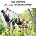 Backyard Adventure Ninja Warrior Obstacle Course Kit - 12m Slackline with Climbing Net and Hanging Challenges for Kids