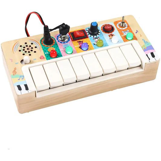 Wooden Piano Busy Board Toddlers Busy Board Toys with 6 LED Light Educational Activity Toys Multifunctional for Boys Girls - JoyfulJive