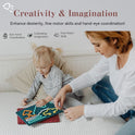 A woman and a young girl sit on a bed playing with the Silicone Montessori Sensory Activity Board Fidget Toy for Kids, which encourages creativity, fine motor skills, hand-eye coordination, and provides anxiety relief through interactive play.