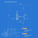 Blueprint-style diagram of the Playground Swing Sets for Backyard shows assembly measurements (7m x 7m play area) and box sizes/weights; features include 2 swings, a big wave slide, and climbing wall on a blue background.
