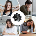Collage of four stressed individuals holding their heads surrounds the Fidget 3D Spinner Stress Relief Toy—a black geometric illusion fidget ideal for stress relief, inspired by pressure commonly faced by workers in Mainland China.
