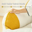A hand touches the Premium Teddy Velvet Bean Bag Sofa Cover for Indoor Lounging in yellow and white, showcasing its comfortable, skin-friendly, and breathable fabric—ideal as a sofa cover or plush toy storage organizer.