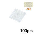 Close-up of a MOC Transparent Bulk Brick Set piece in 3068-Clear White, showing a clear flat tile compatible with Lego, with an inset of its top view and “2x2 100pcs”—ideal for customizing your house or wall building block projects.