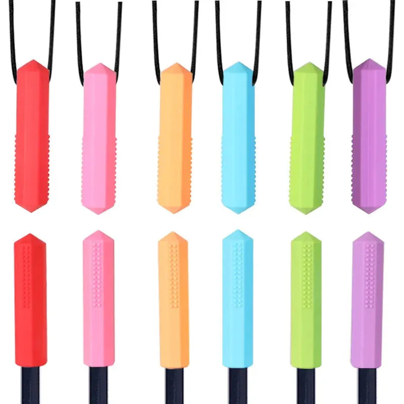 1 Pack Sensory Chewable Necklace Brick Chewy Kids Silicone Bite Pencil Tip Teeth Toy, Silicone Teeth for Autistic Kids - JoyfulJive