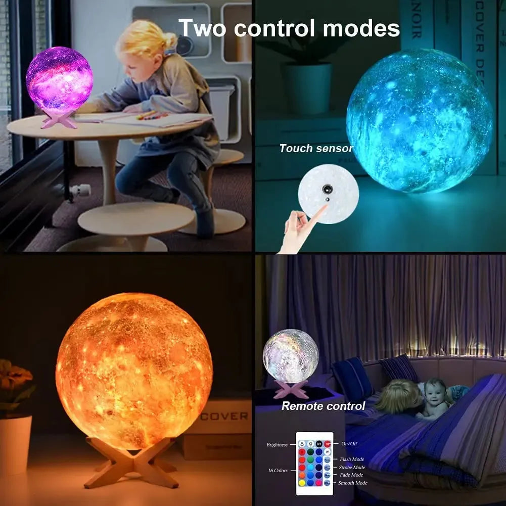 Celestial 3D Moon Lamp LED Night Light - Enchanting Starry Decor Gift for Kids and Adults