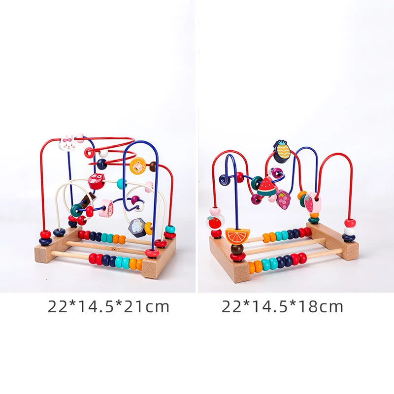 Montessori Roller Coaster Bead Maze Wooden Baby Toy Animal Fruit Style Maze Circles Around Beads Abacus Math Puzzle Toys Gifts