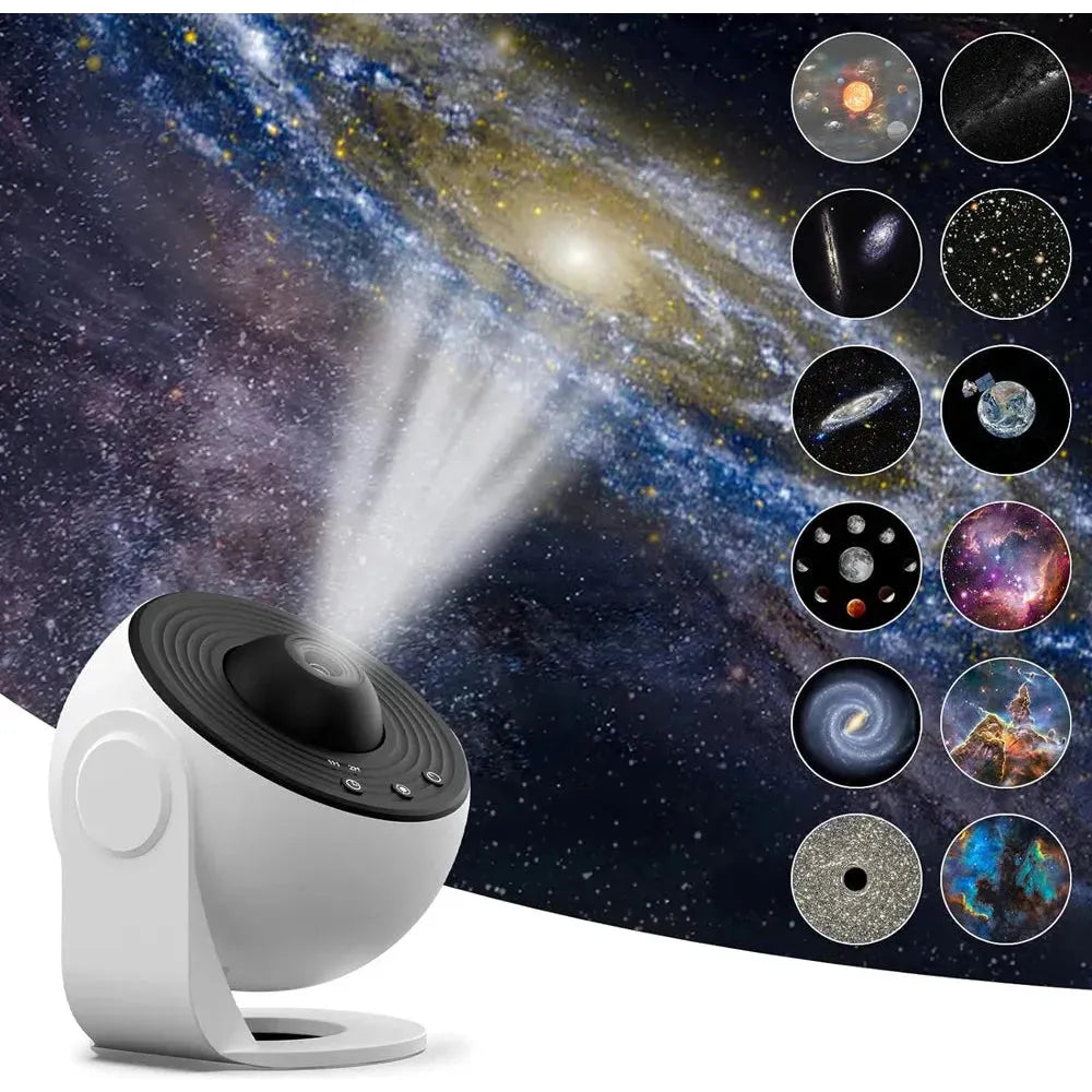 Rotating Starry Sky Projector Night Light with 12 HD Galaxy Discs for Bedroom and Home Decor