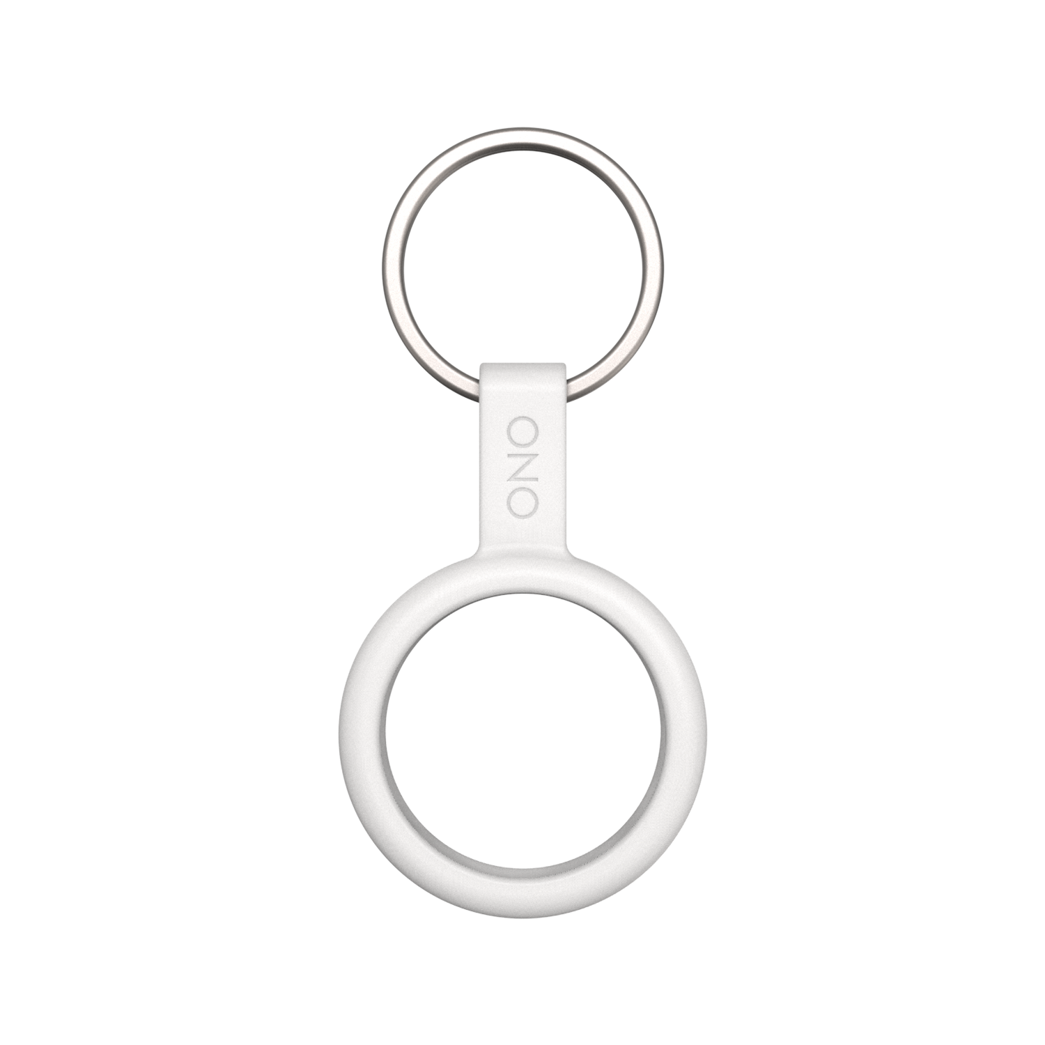 The ONO Scroller Keychain is a white, circular silicone holder with a metal keyring, a central round opening, and ONO printed vertically—perfect for attaching your ONO Scroller to your keys.
