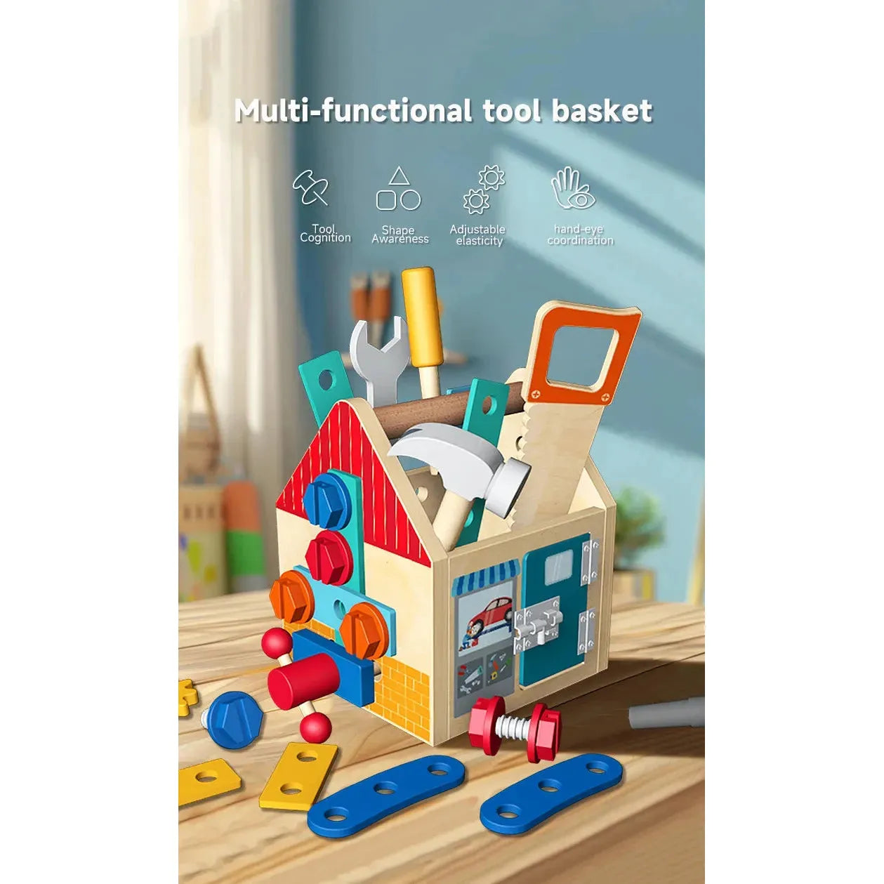 Montessori Wooden Busy House for Kids - Fine Motor Skills Development Tool and Multifunctional Activity Board