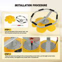 Assembly instructions for the Playful Elephant Spin Sensory Chair: 1) Arrange base, screwdriver, and screws. 2) Align base with holes, insert screws, and tighten using the screwdriver.