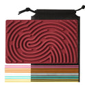 The Silicone Montessori Sensory Activity Board Fidget Toy for Kids Anxiety Relief and Mindfulness in Red Set features a raised swirl pattern and comes with 10 colorful textured sticks, all on a handy black drawstring pouch—ideal for tactile play and stress relief.