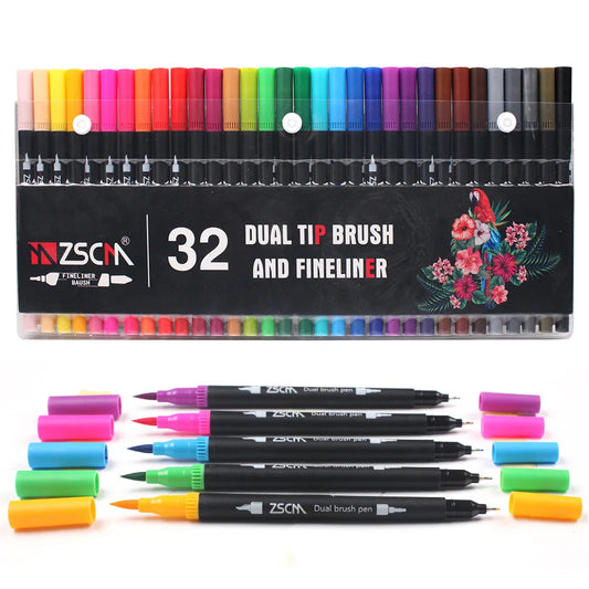 32-Piece Dual Tip Brush Marker Set – Vibrant Art Pens for Kids & Adults, Perfect for Coloring Books and Creative Projects