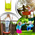 Four images: the Kids Pod Swing Seat Bag Sensory Swing Portable Hammock Chair Inflatable Swing With Cushion hanging, a child enjoying it outdoors, a girl standing on it, and two kids playing together at the playground.