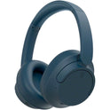 The WH-CH720N Wireless Bluetooth Headphones feature a dark blue, minimalist over-ear design with cushioned ear pads, padded headband, active noise canceling, built-in mic, up to 35H battery life, and quick charge—shown against a white background.