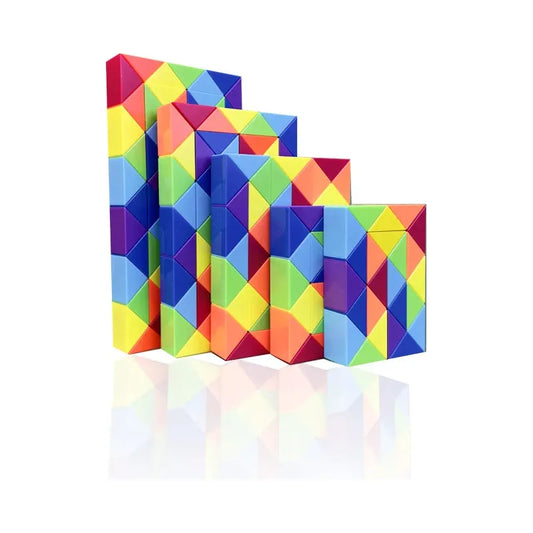 Transformable Rainbow Fidget Snake Cube - Educational Brain Teaser Toy for Kids with 24/48 Segments