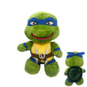 25cm Ninja Turtles Plush Doll featuring Leonardo with a blue mask, yellow chest, front swords, green shell, and blue bandana. Great birthday gift for kids or collectors of TMNT plush dolls and stuffed animals.