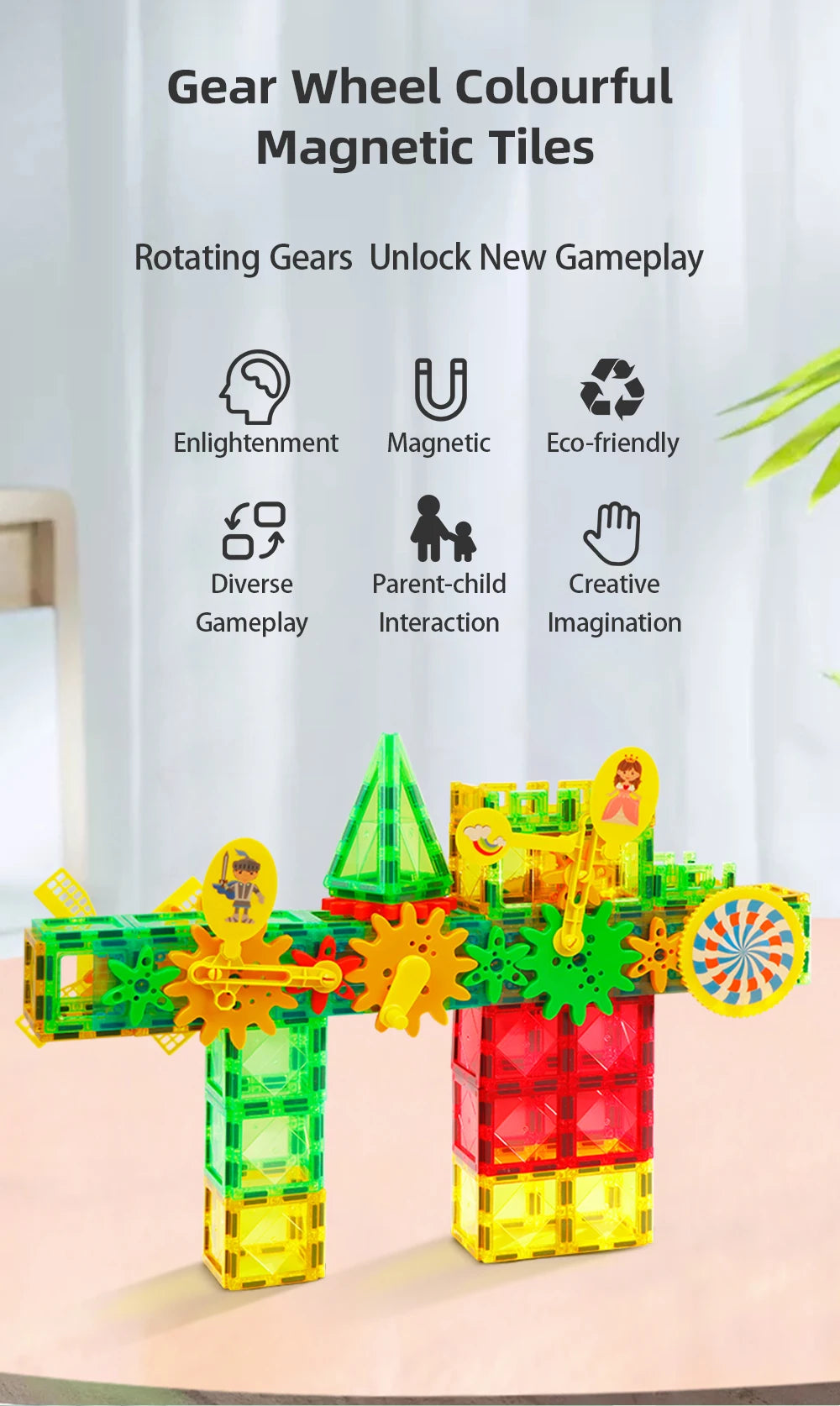 Romboss Creative Magnetic Gear Wheel Building Set - Educational Montessori Construction Toys for Kids