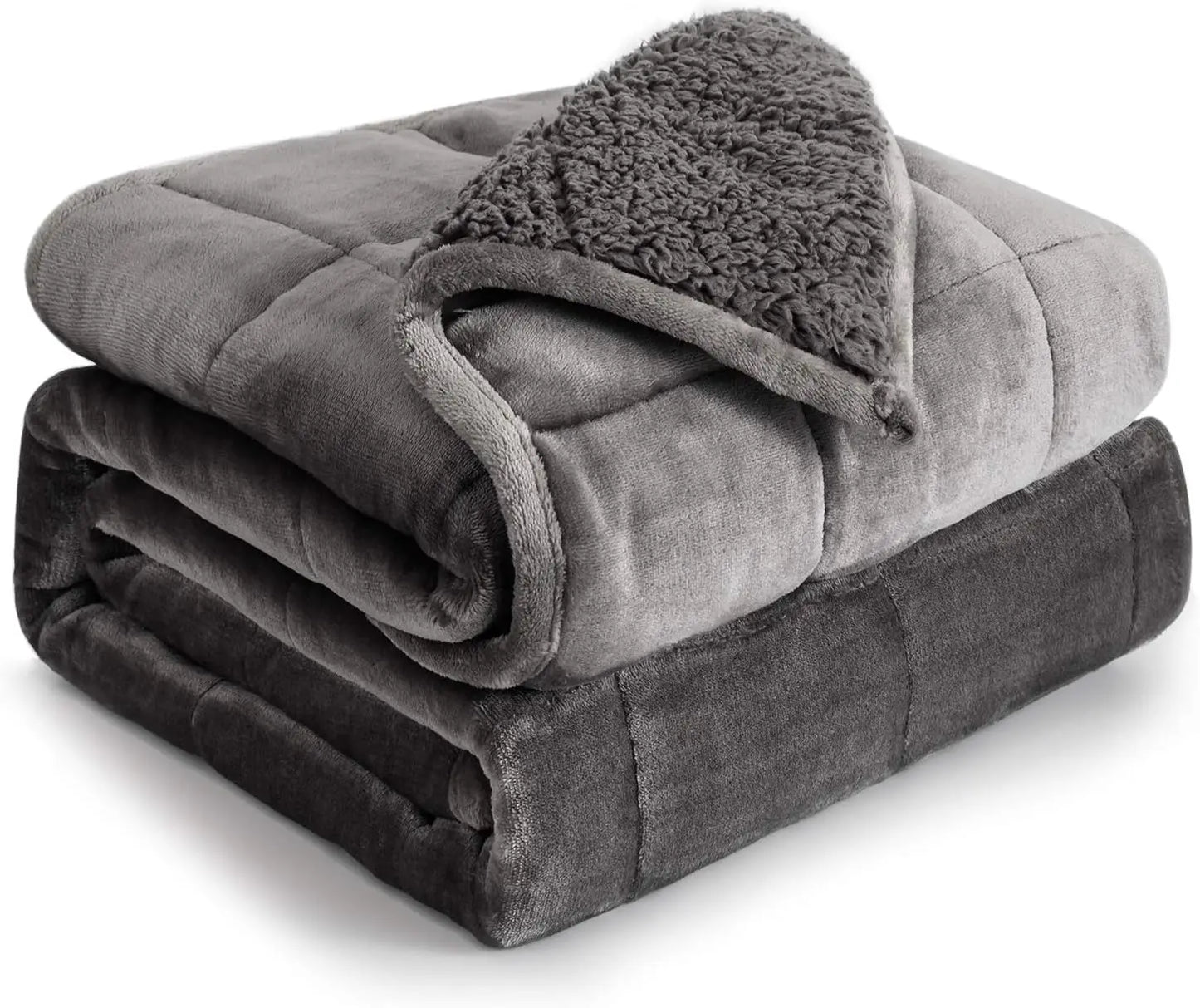 Queen Size 15 lbs Flannel Shaggy Sherpa Weighted Blanket for Adults - Plush Comfort for Calming Sleep