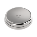 The ONO Slider Steel is a round, metallic silver fidget toy with a smooth surface and two central holes, marked “ON.” Its sleek, minimalistic design is reminiscent of magnetized disks.
