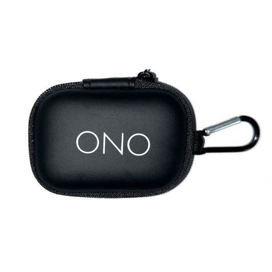 The ONO Sigbits Carrying Case is a small, black, rectangular case with ONO in white on the front, featuring a zipper and metal carabiner. It securely holds 6 Sigbits for easy portability.