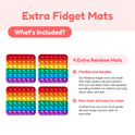 Four square, multi-colored rainbow fidget mats for a 2nd Grade Classroom Bundle, featuring a grid of bubbles that are flexible, durable, non-toxic, easy to clean, and perfect for game-based learning.