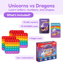 Pre-K Classroom Bundle educational game set featuring four multi-colored grid fidget mats, two card decks for early math and literacy, and a boxed game with instructions.