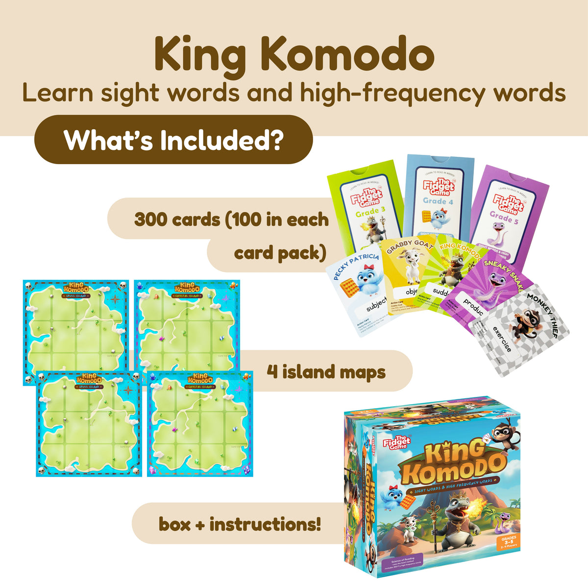 Small School Bundle for K–5 educational game set featuring 300 sight word cards, four island maps, and a boxed kit for game-based learning.