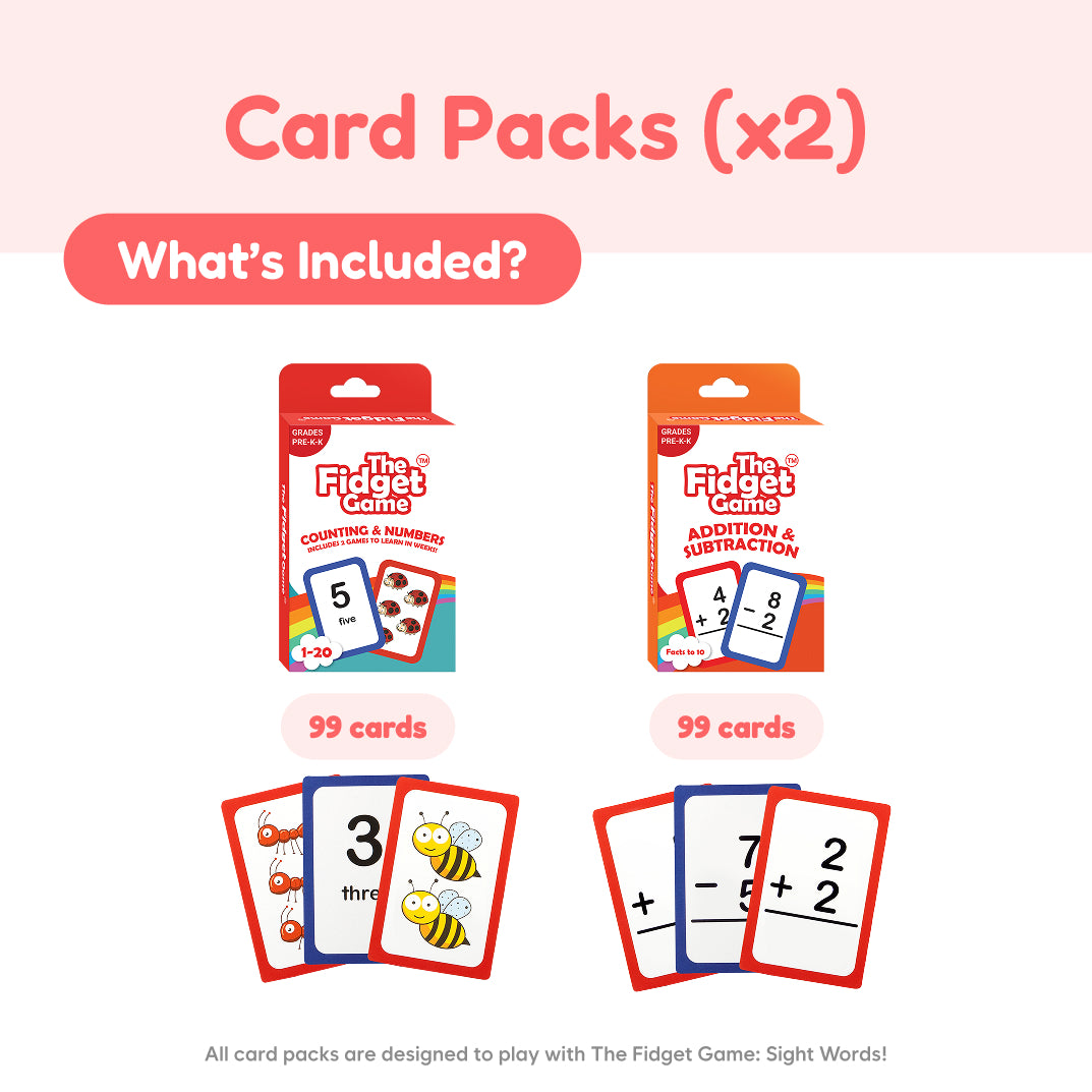 Two boxes of learning games for the Ultimate School Bundle for K–5, each containing 99 cards, shown with sample cards featuring numbers and math equations to build math skills.