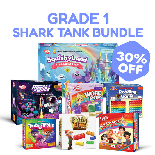 Grade 1 Complete Skills Bundle collection of six learning games for children featuring themes like underwater creatures, space, and fantasy, with a large blue 30% off starburst overlay.