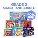 Grade 2 Complete Skills Bundle featuring six educational board games for multiplication foundations and multisyllabic decoding, with a blue hexagonal badge indicating 30% off.