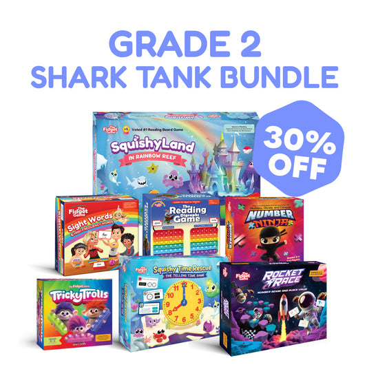 Grade 2 Complete Skills Bundle featuring six educational board games for multiplication foundations and multisyllabic decoding, with a blue hexagonal badge indicating 30% off.