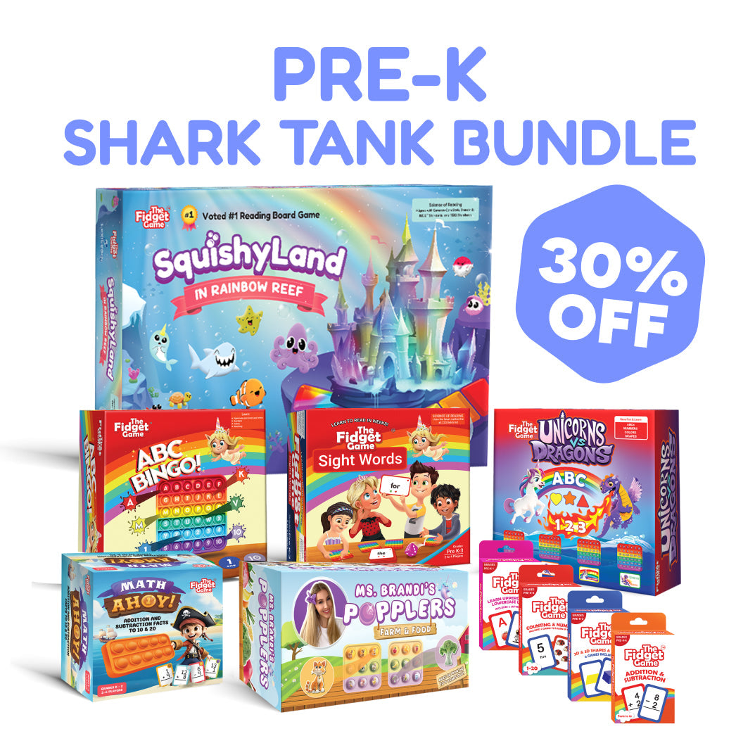 Pre-K Complete Skills Bundle featuring a collection of board and card games for preschoolers with themes like math, sight words, and animals, including a 30% off promotional badge.