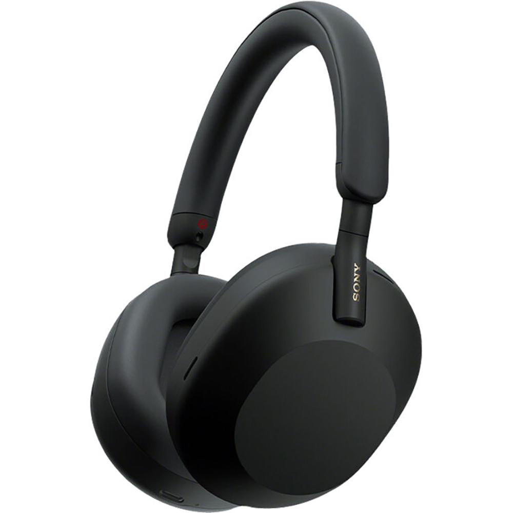 Black Sony WH-1000XM5 Noise-Cancelling Headphones (Refurbished) with active noise-cancelling.