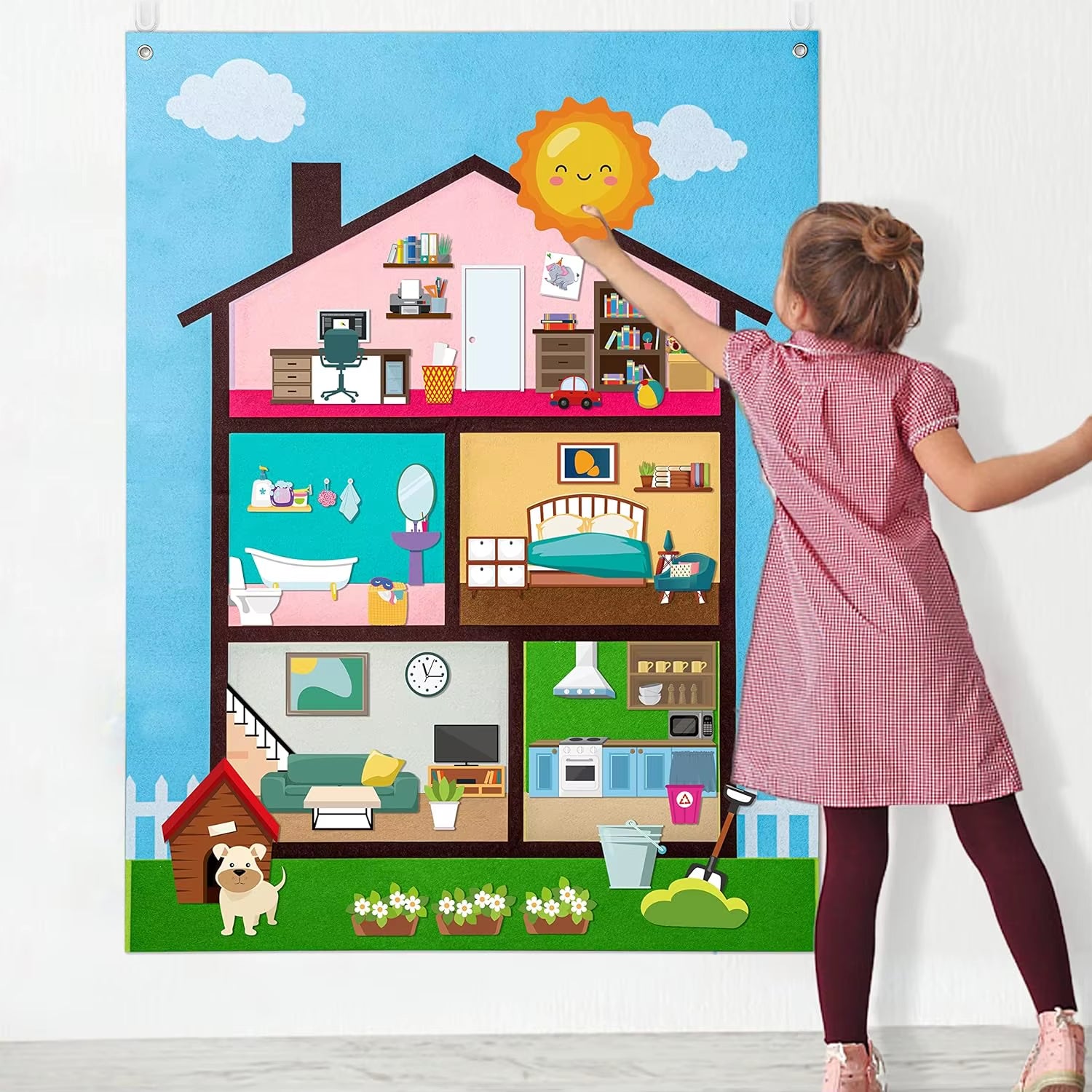 Farm Animals Felt Story Busy Board 4 in 1 Themed Storytelling Farm Sea Zoo Vehicle Early Learning Interactive Wall Hanging Gifts