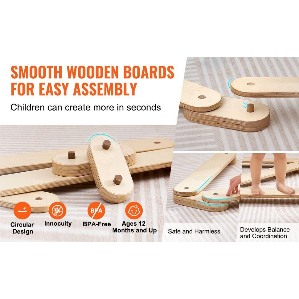 Wooden Toddler Balance Beam Stepping Stones - Montessori Indoor & Outdoor Toy for Kids Ages 2-6