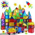 Magnetic Tiles Building Blocks with Cars 3D Clear Construction Set Educational Sensory Toy Magnet Toys for Kids Ages 3 4 5 6 7 8
