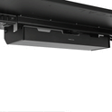 A black, rectangular HEXCAL desk drawer mounted beneath a desk, viewed from below on a white background, is perfect for workspace organization and pairs well with the Under Desk Cable Management Tray.