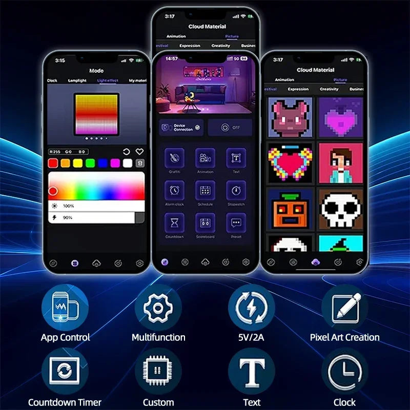 Smart LED Matrix Pixel Display RGB DIY Graffiti Bluetooth App Control Art Display for Gaming Room Decor Cool Animation Frame