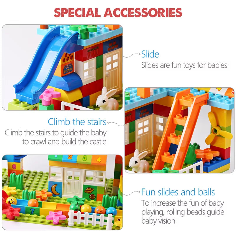 153PCS Big Particle Roof Blocks Compatible City House Big Size Slide Building Blocks Castle Brick Toys for Children