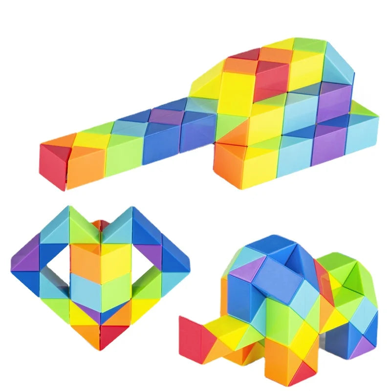 Rainbow Transformable Fidget Snake Cube - Engaging Brain Teaser for Kids with 24/48 Segments