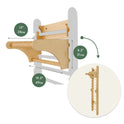 Gym Addition to the Climbing Ladders: This wooden, wall-mounted foldable desk measures 15″ (38cm) wide, 19.3″ (49cm) deep, and 8.3″ (21cm) tall. Perfect as an add-on to a Swedish ladder for versatile indoor entertainment spaces, it features an inset image demonstrating how it folds flat against the wall.