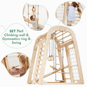 Indoor Playground for Children—7in1 Playground with swings, slide board, and art set. Four kids enjoy climbing, swinging, and creating—perfect for fun indoor play! Text: 7in1 Playground + Swings Set + Slide Board + Art Set.