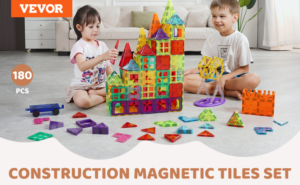 VEVOR 180PCS Magnetic Tile Building Set - Educational Construction Toy for Kids